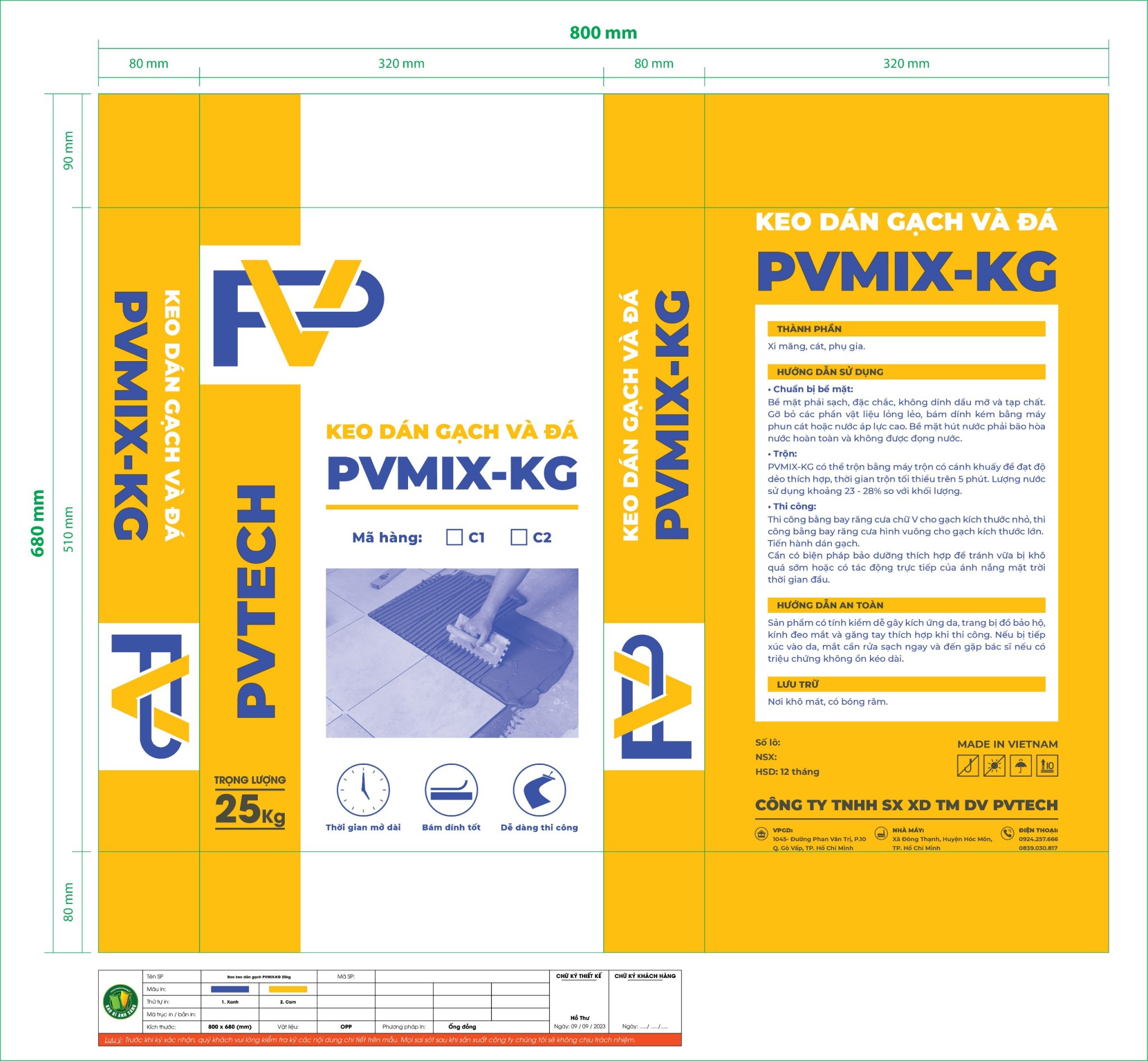 KEO DÁN GẠCH PV-TECH -  25KG / BAO0